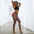 Colorful geometric patterns print gym fitness high waist yoga pants tights women